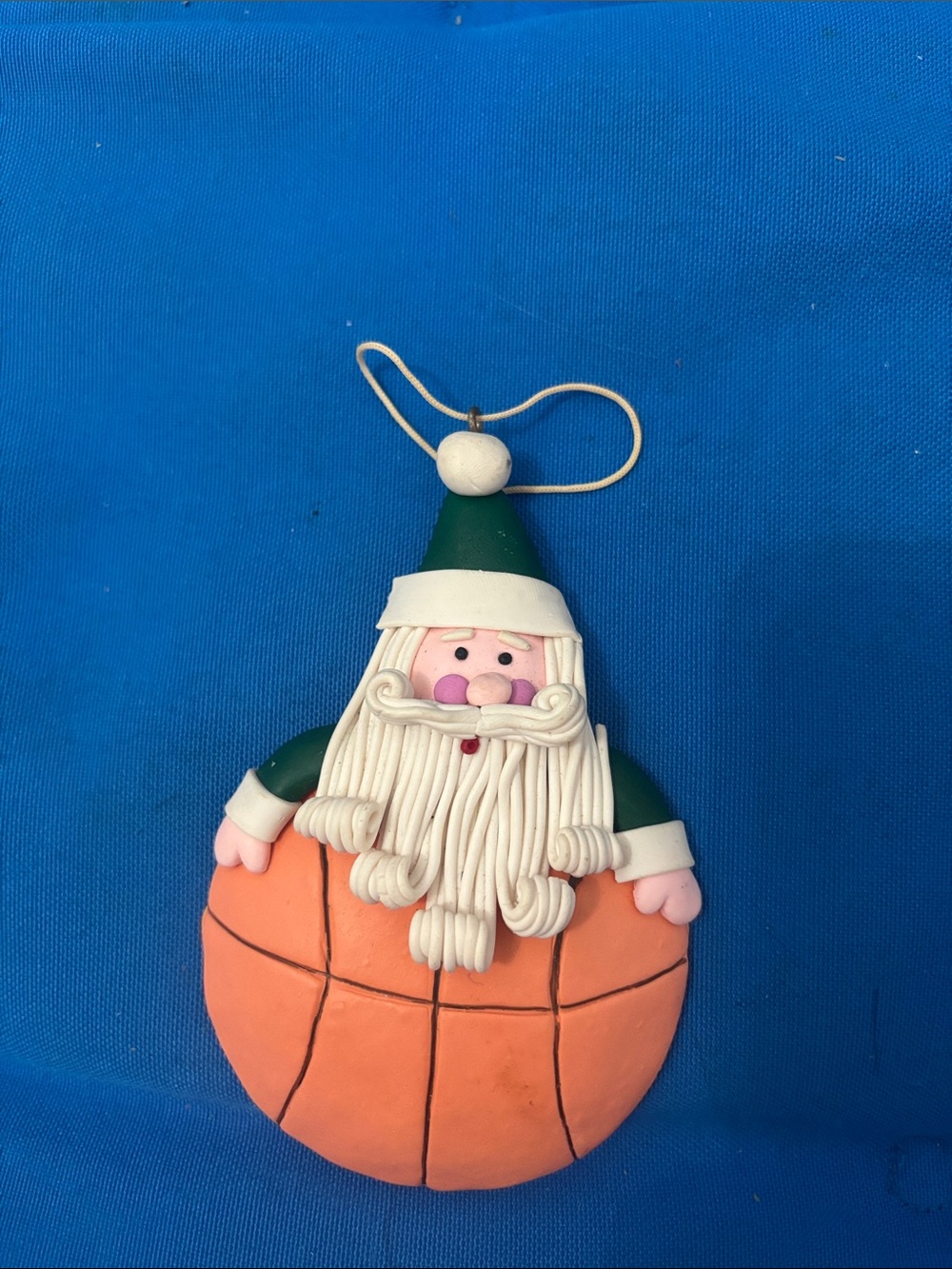 Christmas Clay Ornament SantaClaus On A Basketball Handmade( Not From Me) NWOTS